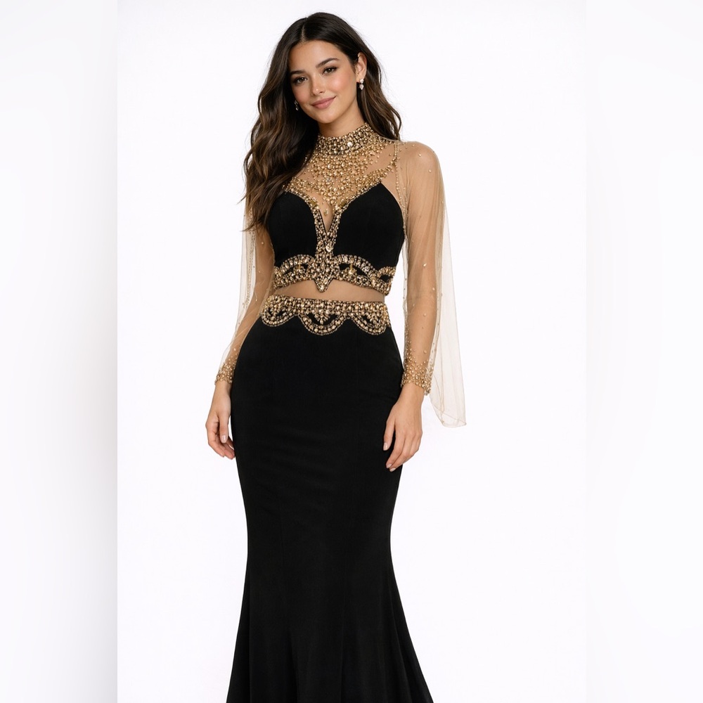 Elegant Black and Gold Evening Gown
